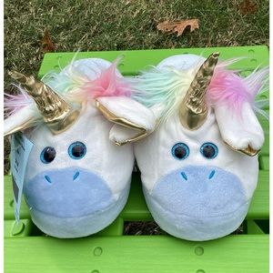 Stompeez! White & rainbow Unicorn slippers. Size 3